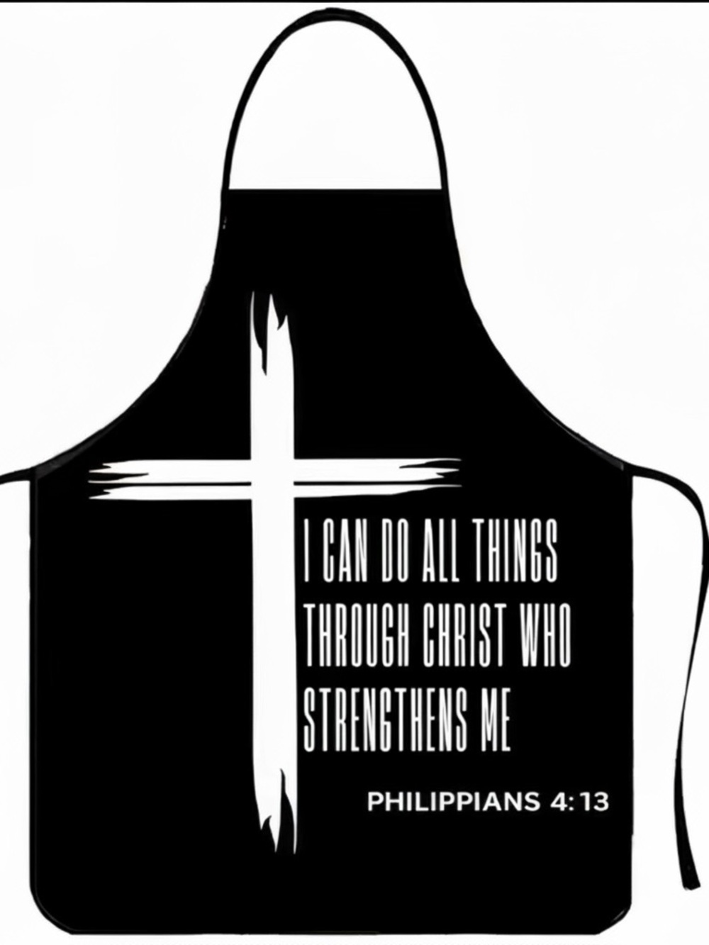 Faithful Kitchen Apron - Black with White Cross - Inspirational Philippians 4:13